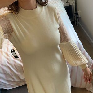 Belldini Maroon Mock Neck Lace Bishop Sleeve Sweater Dress